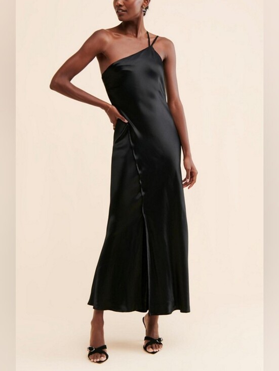 Anthropologie Dresses & Skirts - NWT Anthropologie Bl-nk Egyness Black One Shoulder Slip Dress Midi Size 12 90s